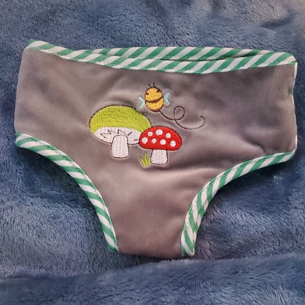 Gray Baby Diaper Cover with Mushroom and Bee Design